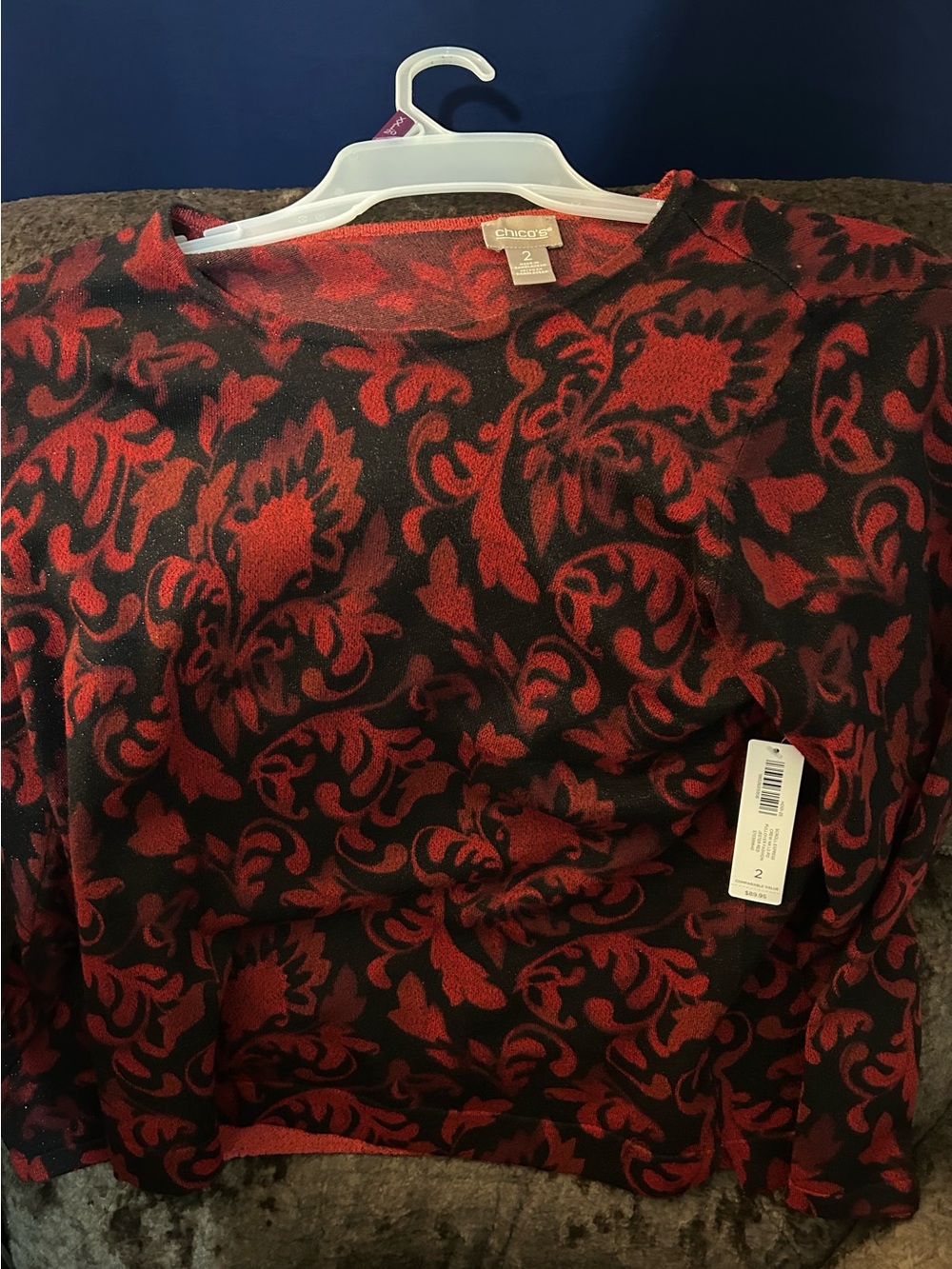 Chico's Black and Red Long Sleeve Patterned Dress